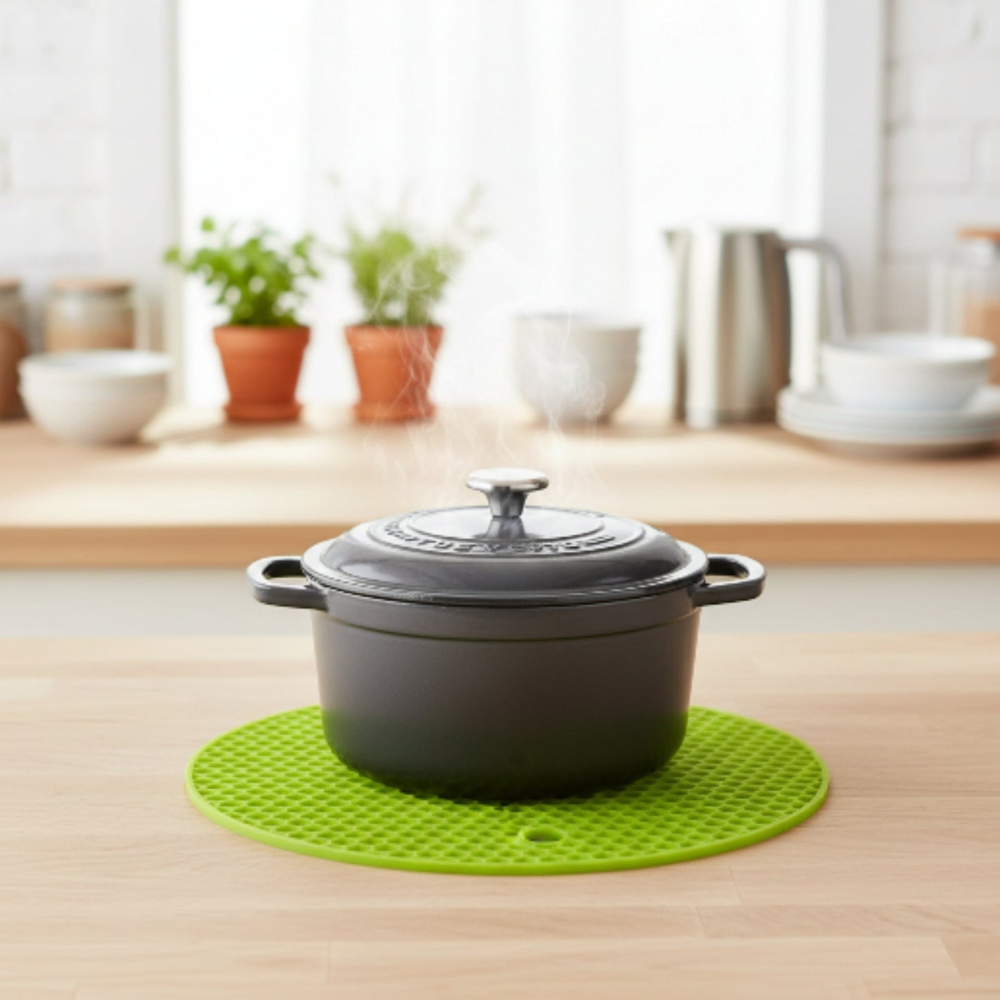 Heat Resistant Silicone Round Pot Mat & Trivet for Kitchen