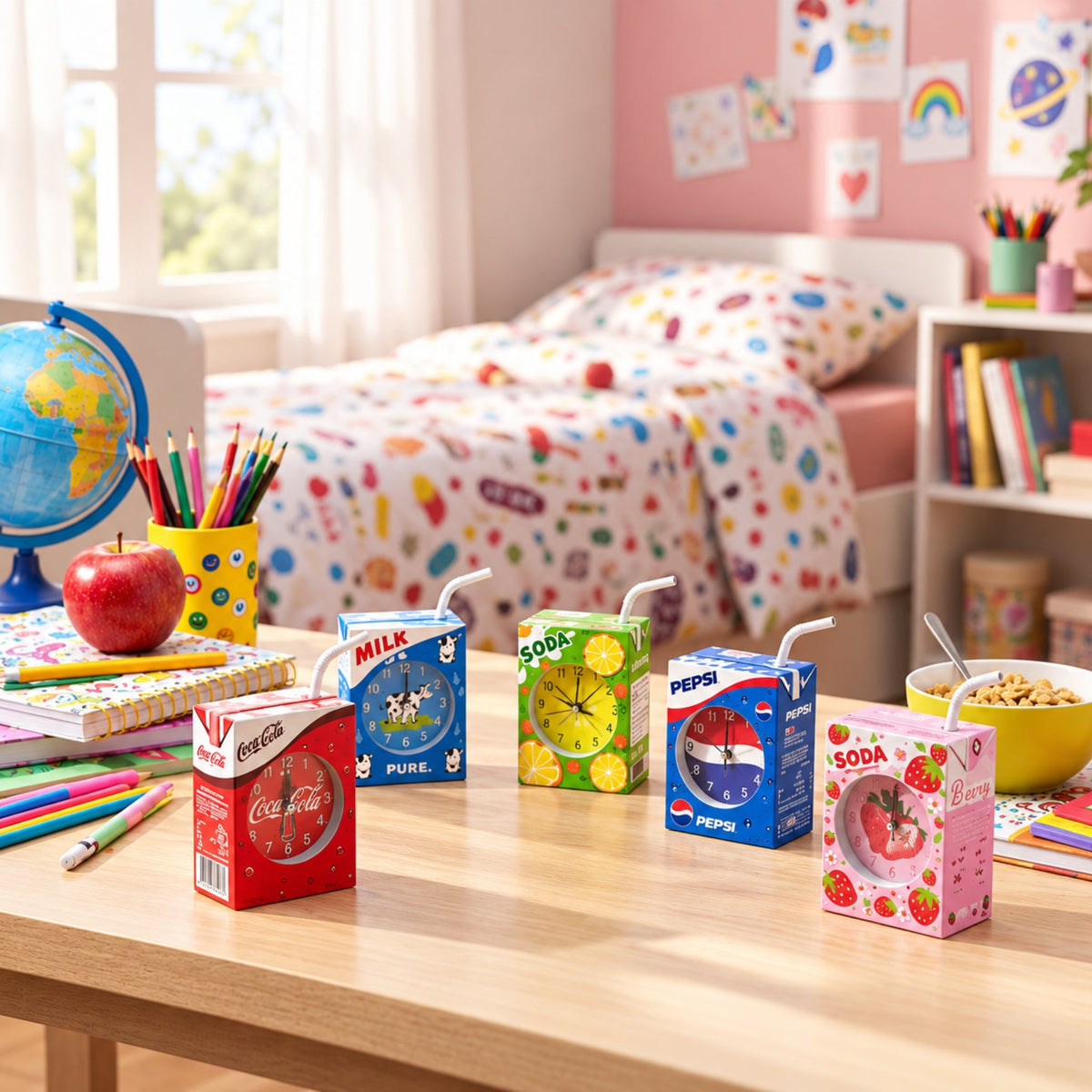 Juice Box Alarm Clock With Fun Drink Carton Design – Novelty Bedroom Clock