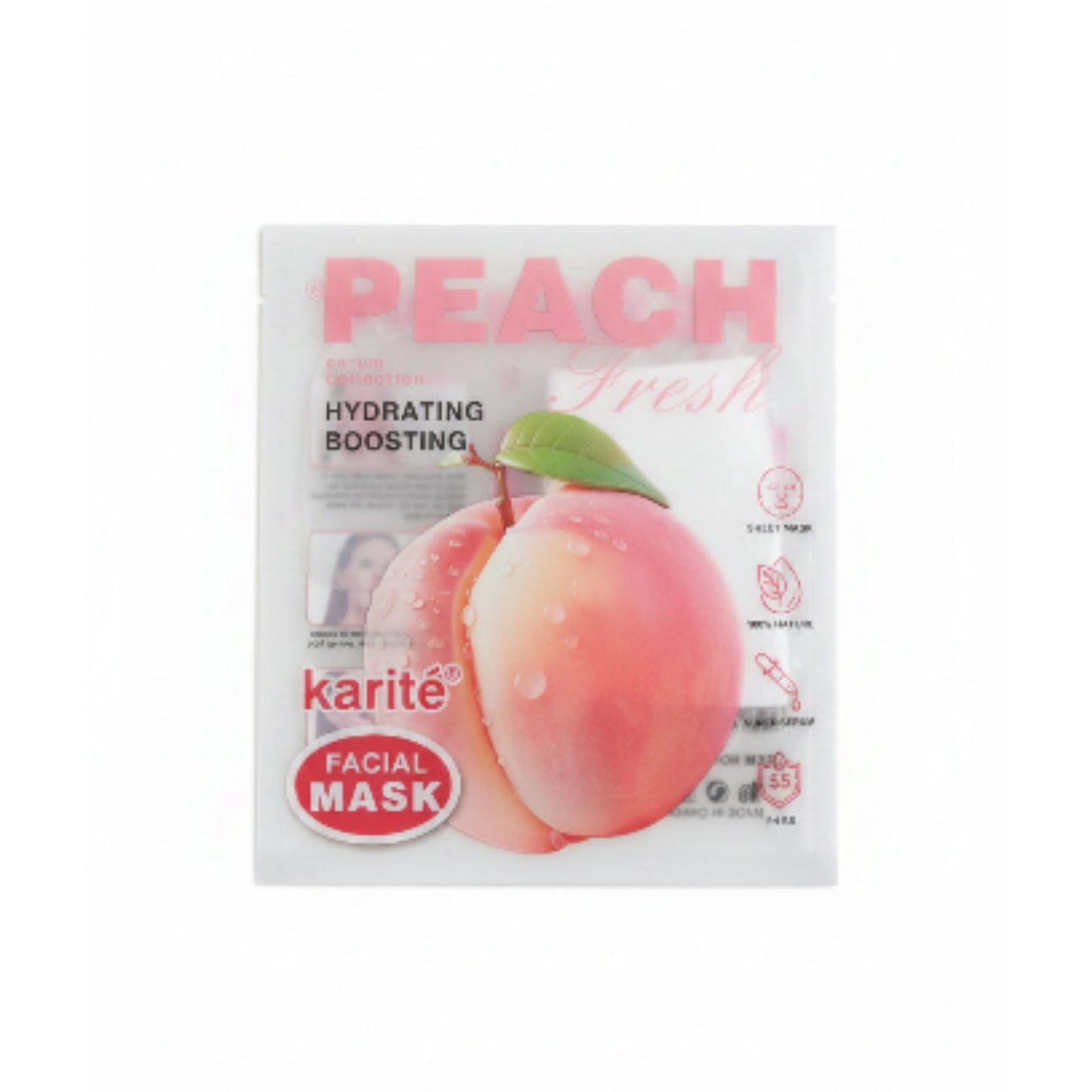 Karité Peach Hydrating Boosting Facial Sheet Mask – Moisturizing Face Mask