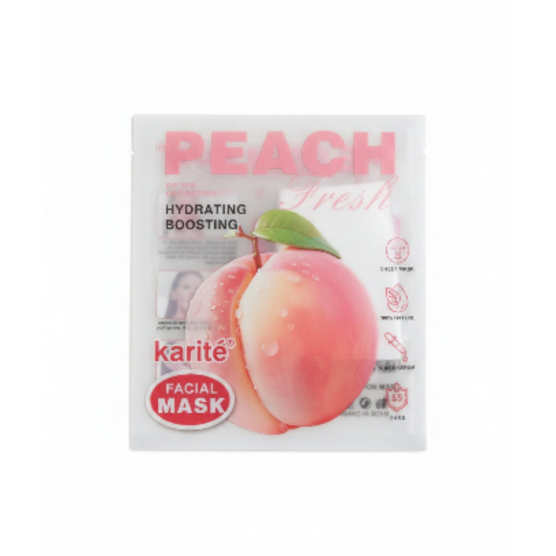 Karité Peach Hydrating Boosting Facial Sheet Mask – Moisturizing Face Mask