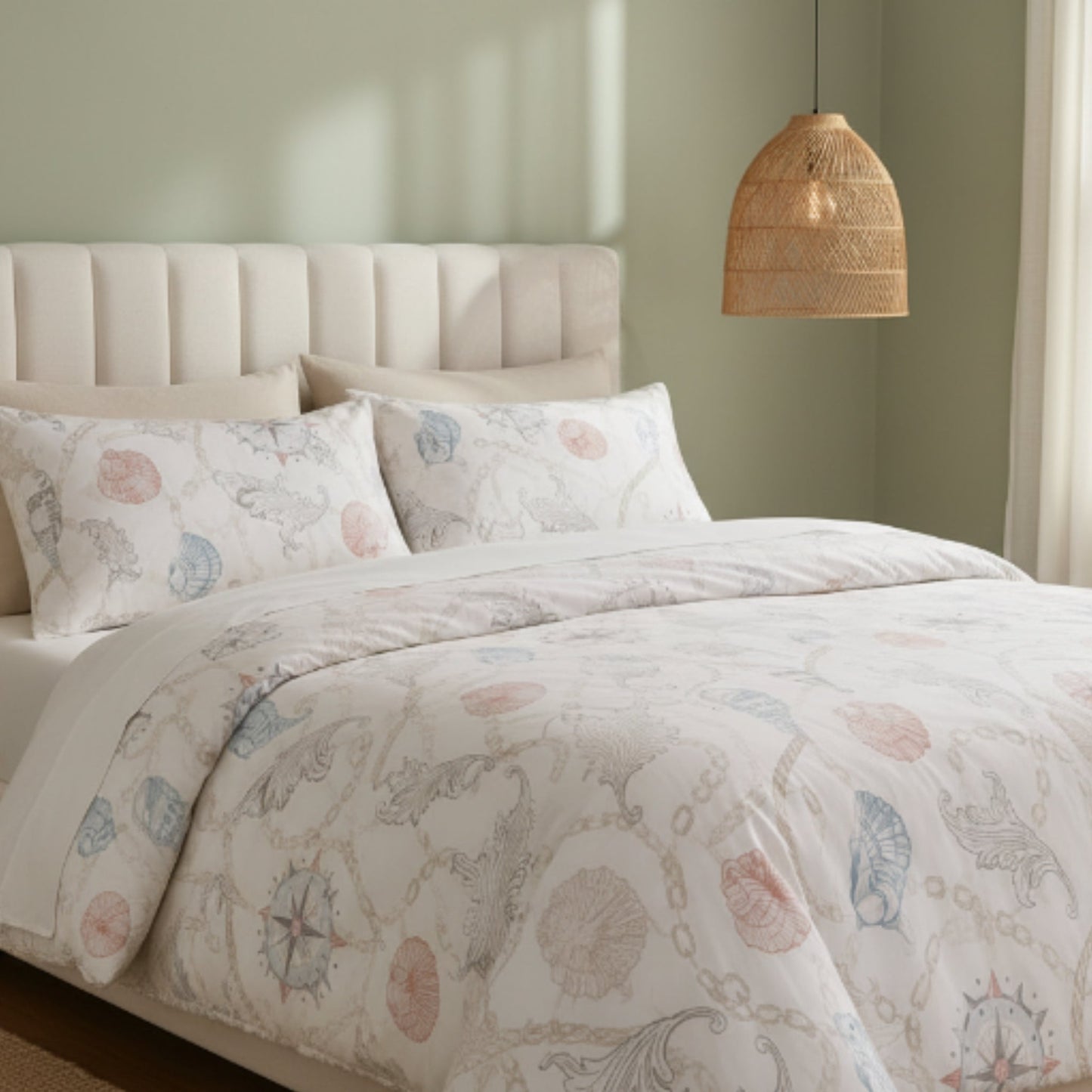 King Duvet Cover Set - 100% Cotton - Seashell Print