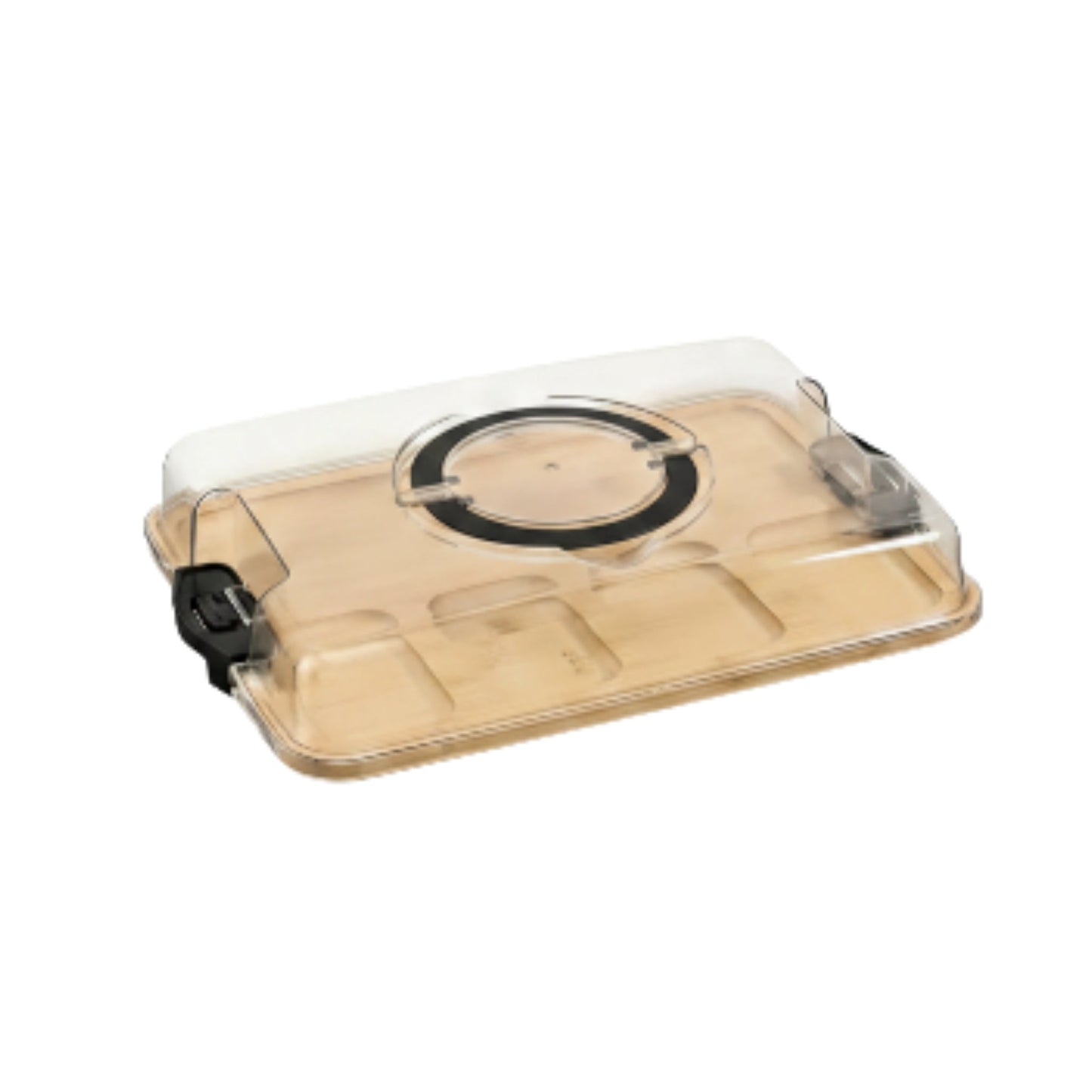 Large 5 Compartment Clip Top Bamboo & Acrylic Snack Box With Black Handles