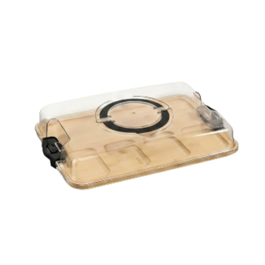 Large 5 Compartment Clip Top Bamboo & Acrylic Snack Box With Black Handles