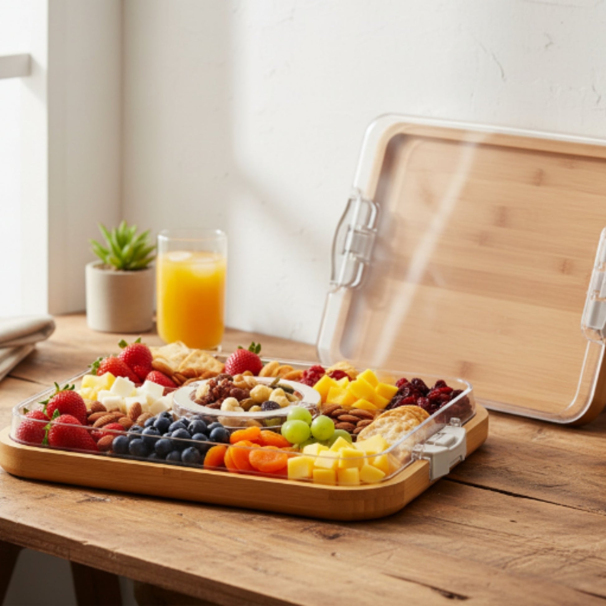 Large Clip Top Bamboo & Acrylic Snack Box - Plain