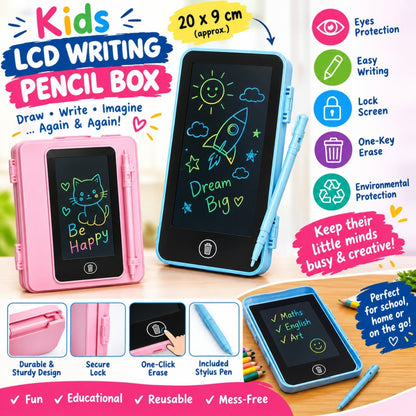 LCD Drawing Pencil Box – Reusable Writing & Doodle Surface With Built-In Stationery Storage – Assorted Colors