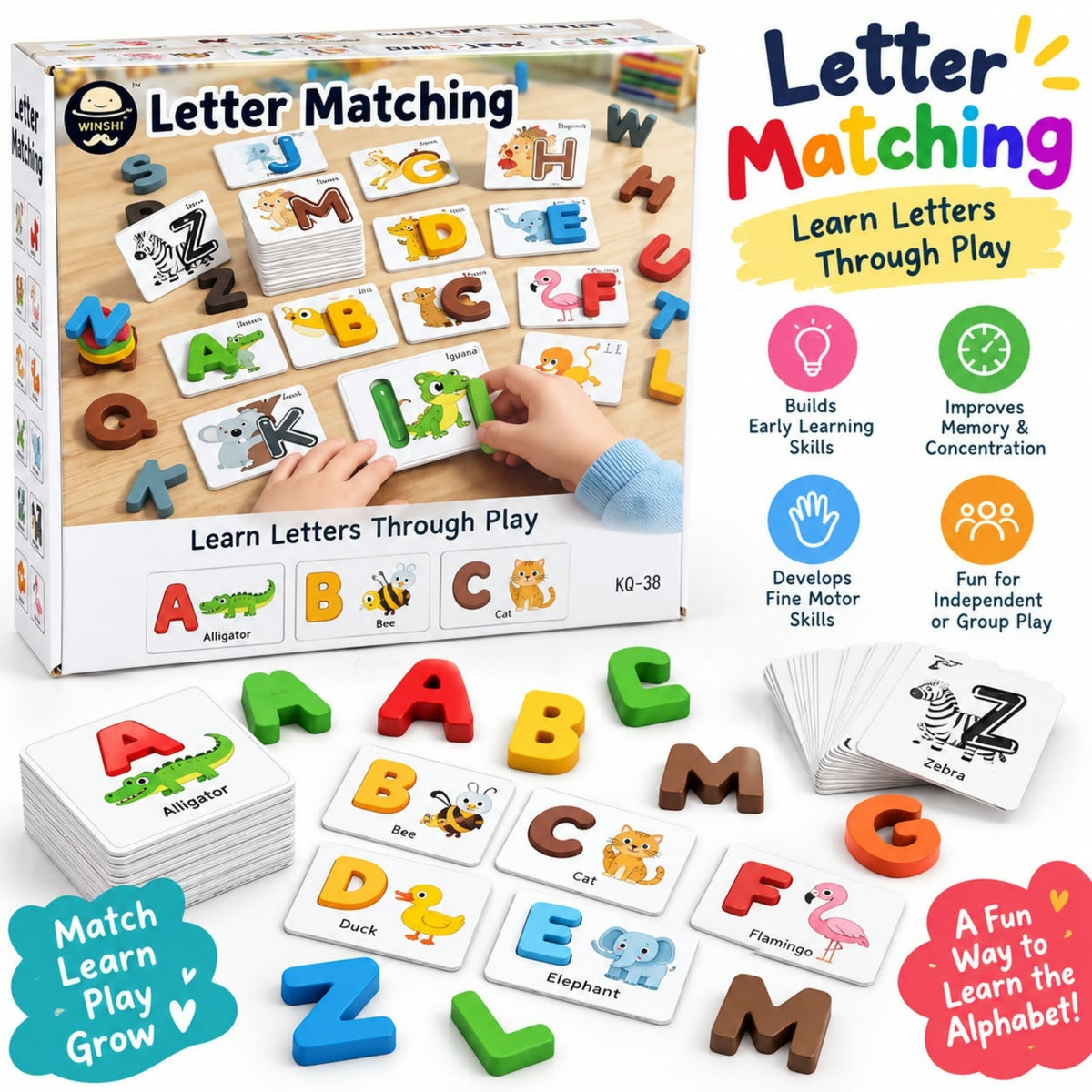Letter Matching Game – Educational Spelling & Word Learning Activity – Kids Learning Toy