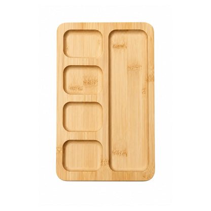 Medium 5 Compartment Clip Top Bamboo & Acrylic Snack Box With Black Handles