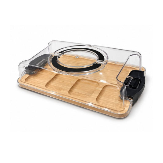 Medium 5 Compartment Clip Top Bamboo & Acrylic Snack Box With Black Handles