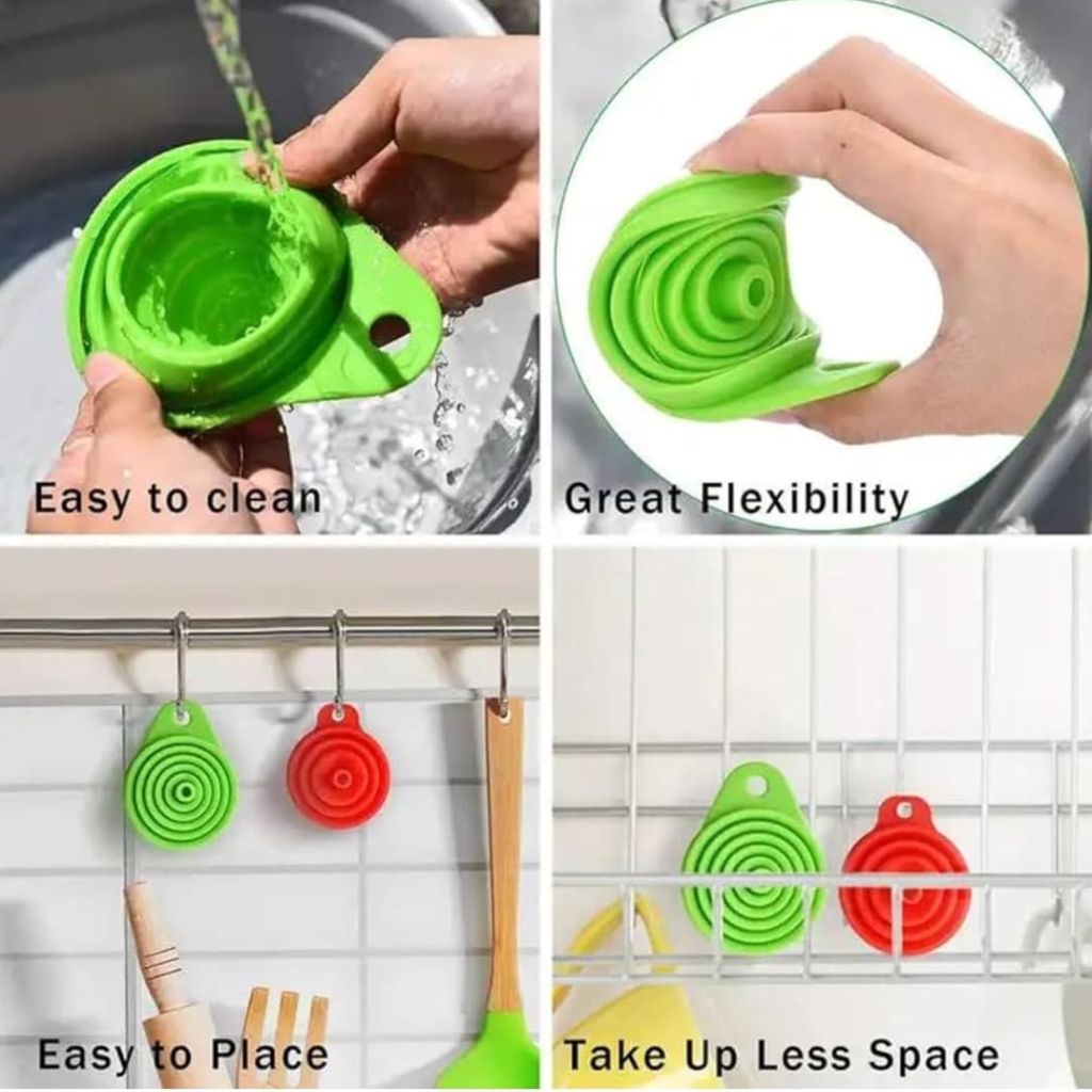 Medium Collapsible Silicone Funnel Set – Foldable Kitchen Funnels for Cooking, Baking, Pouring & Food Preparation 