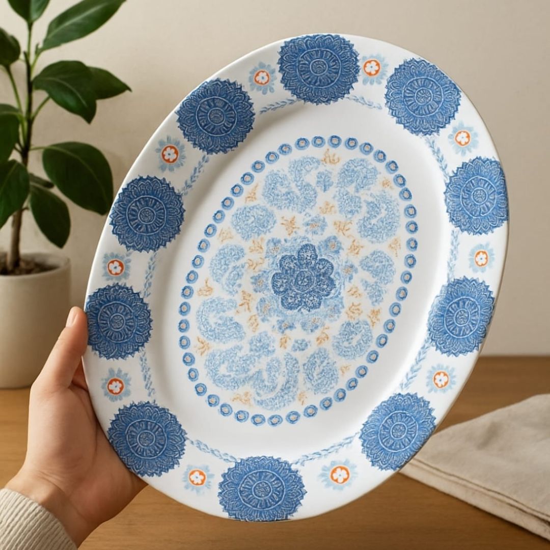 Melamine Oval Blue Printed Platter 30cm