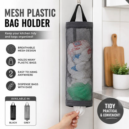 Mesh Plastic Bag Holder – Hanging Grocery Bag Storage Organizer