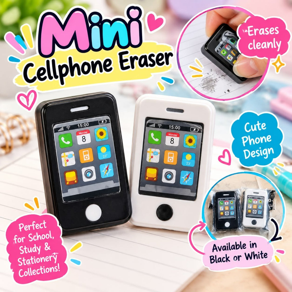 Mini Cellphone Eraser – Cute Novelty Stationery Eraser – Mobile Phone Design