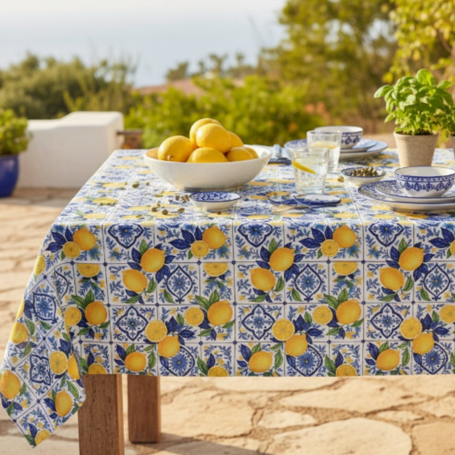 Mini Matt Table Cloth 2.5M Lemon Moroccan Blocks