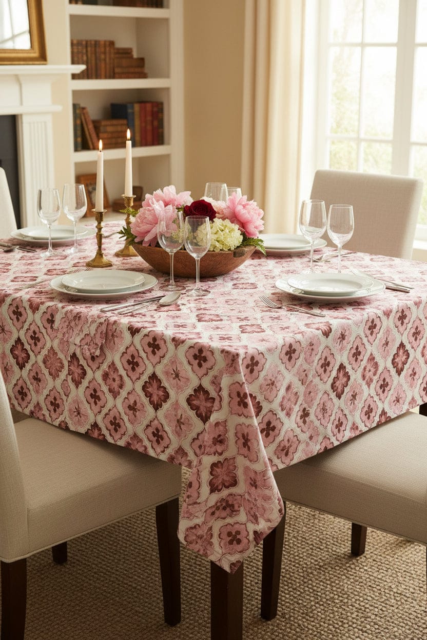 Mini Matt Table Cloth 2.5M Red/White Flowers