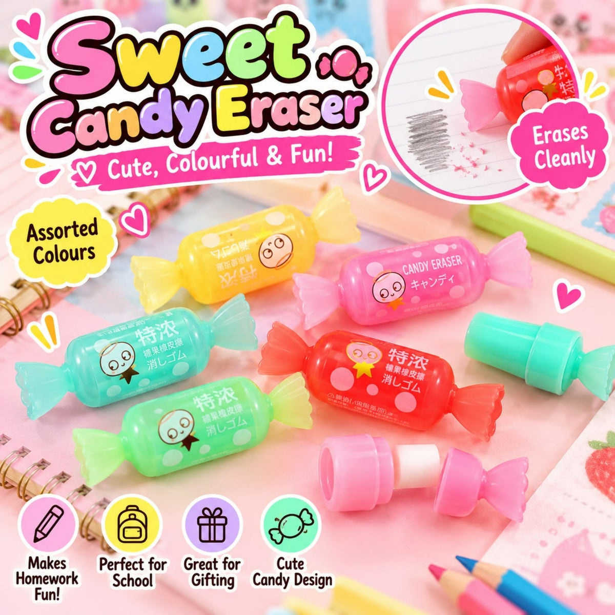 Mini Sweet Eraser – Cute Novelty Stationery Eraser – Candy Design