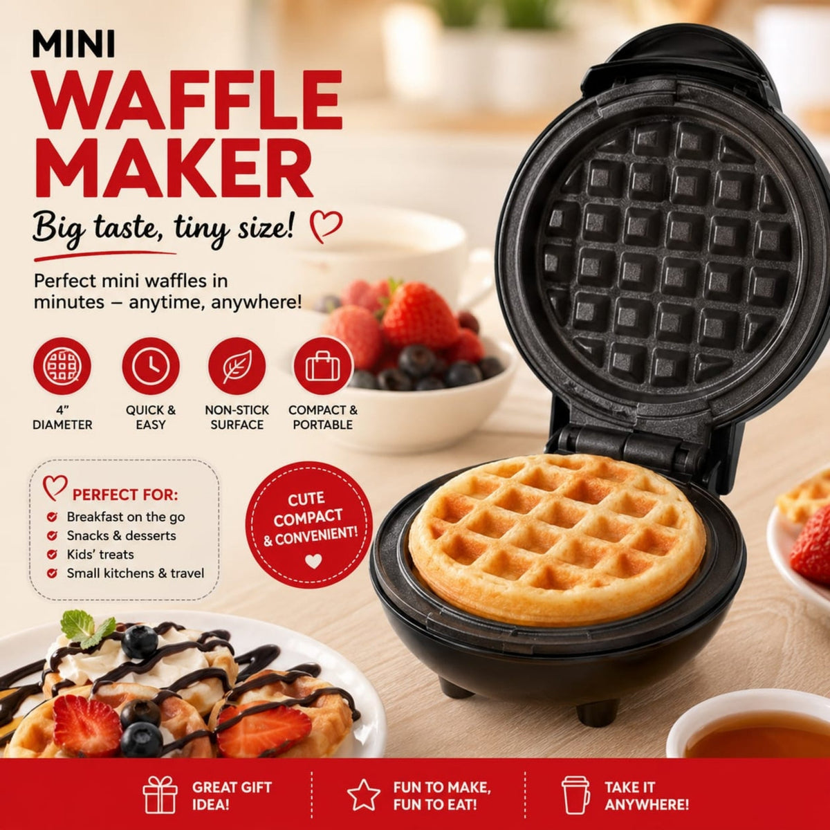 Mini Waffle Maker – Compact Non-Stick Waffle Machine