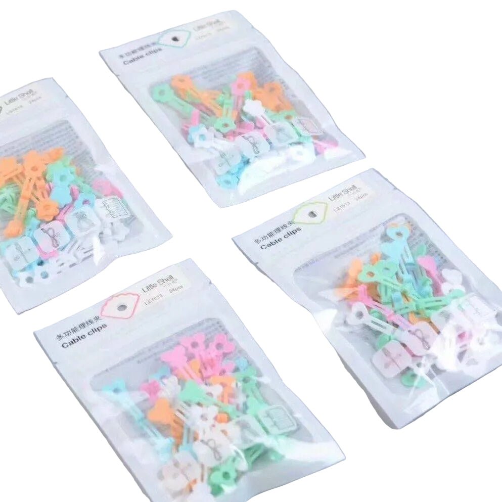 Multi - Purpose PE Cable Clips – 24 Pack | Strong, Flexible & Multi - Colour Organizers