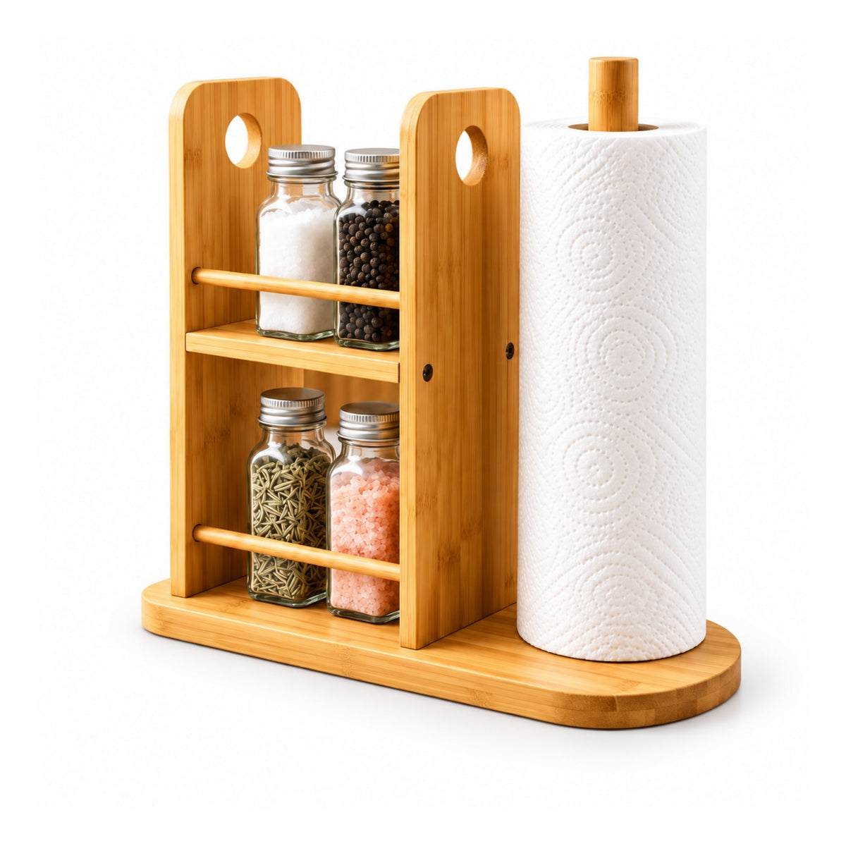 Multipurpose Bamboo Storage Rack With Paper Towel Holder