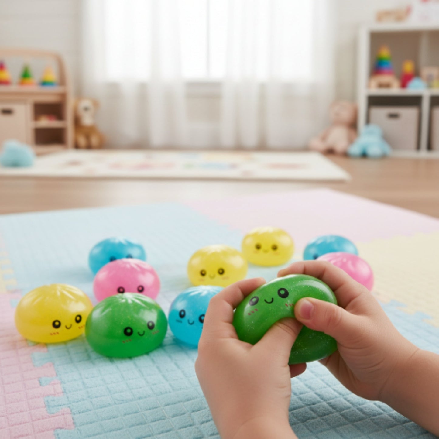 Mystery Colour Glitter Dumpling Squishy Sensory Fidget Toy with Basket