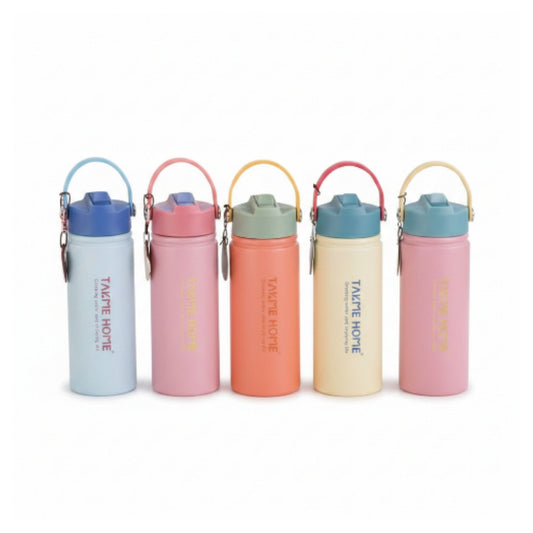 Pastel Vaccum Flask With Straw 500ml On White Background