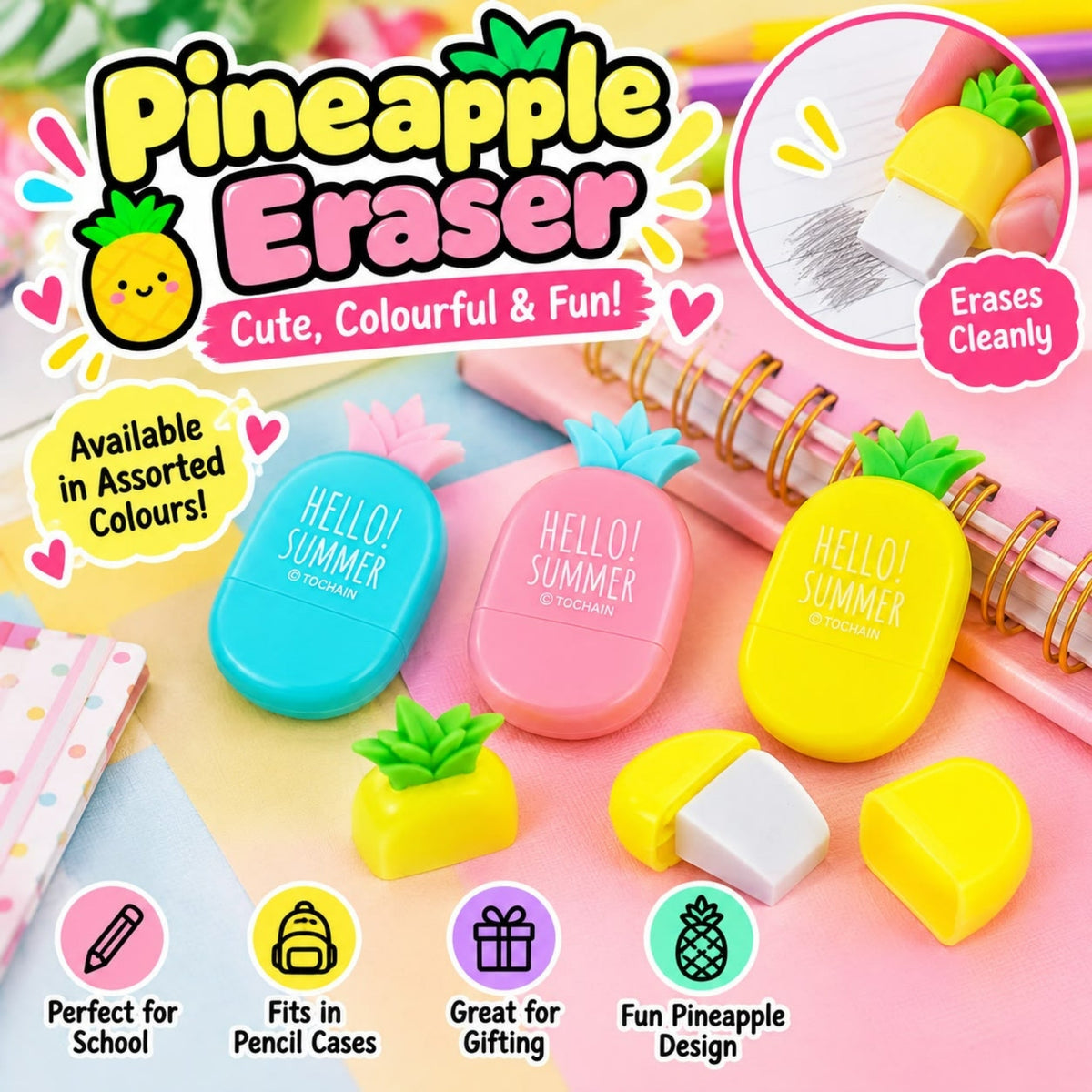 Pineapple Eraser – Cute Novelty Stationery Eraser – Pineapple Design