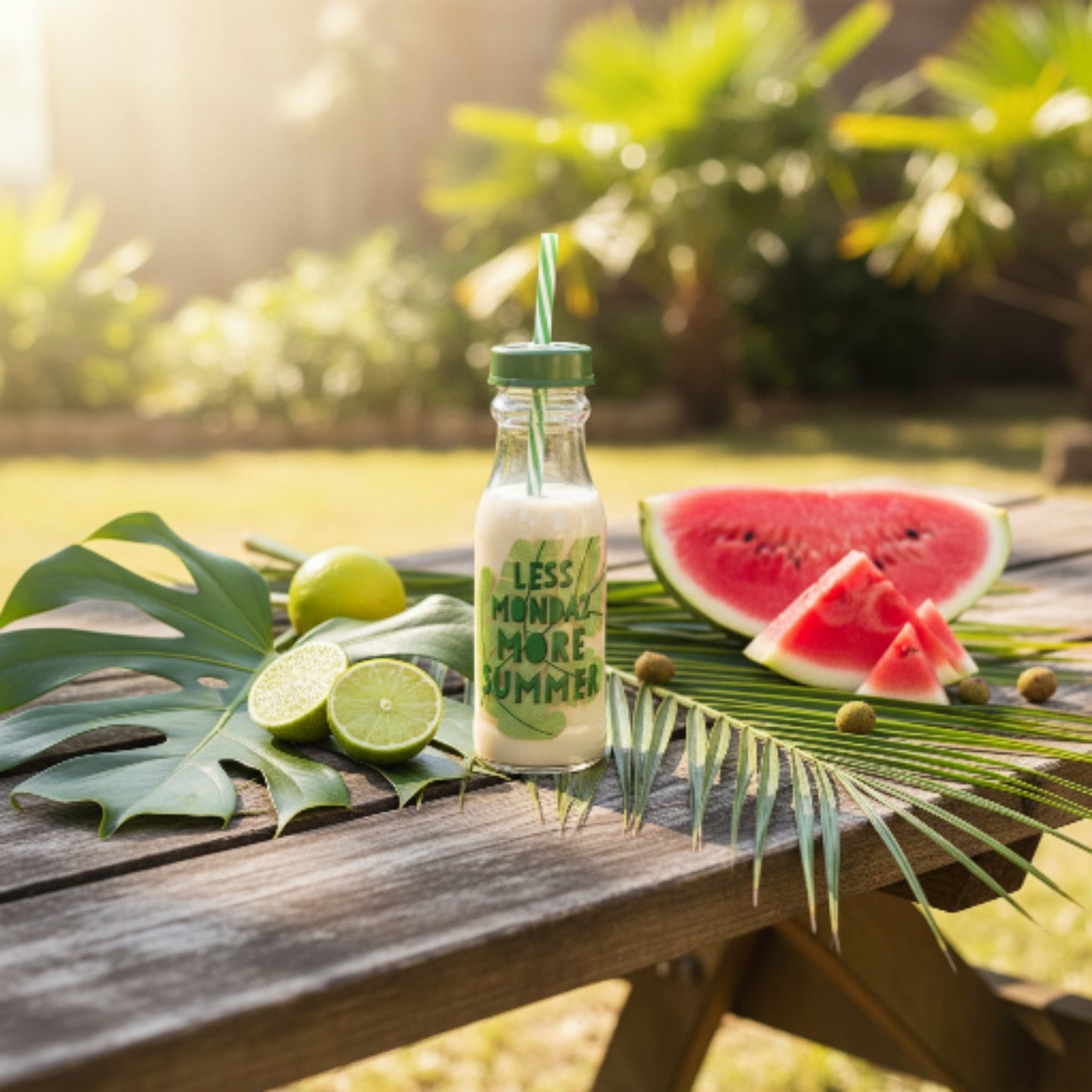 Plastic Bottle With Lid And Straw Green