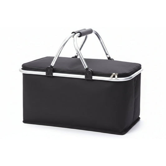 Portable Insulated Picnic Basket Black - Aluminum Frame Cooler Basket For Outdoor Dining