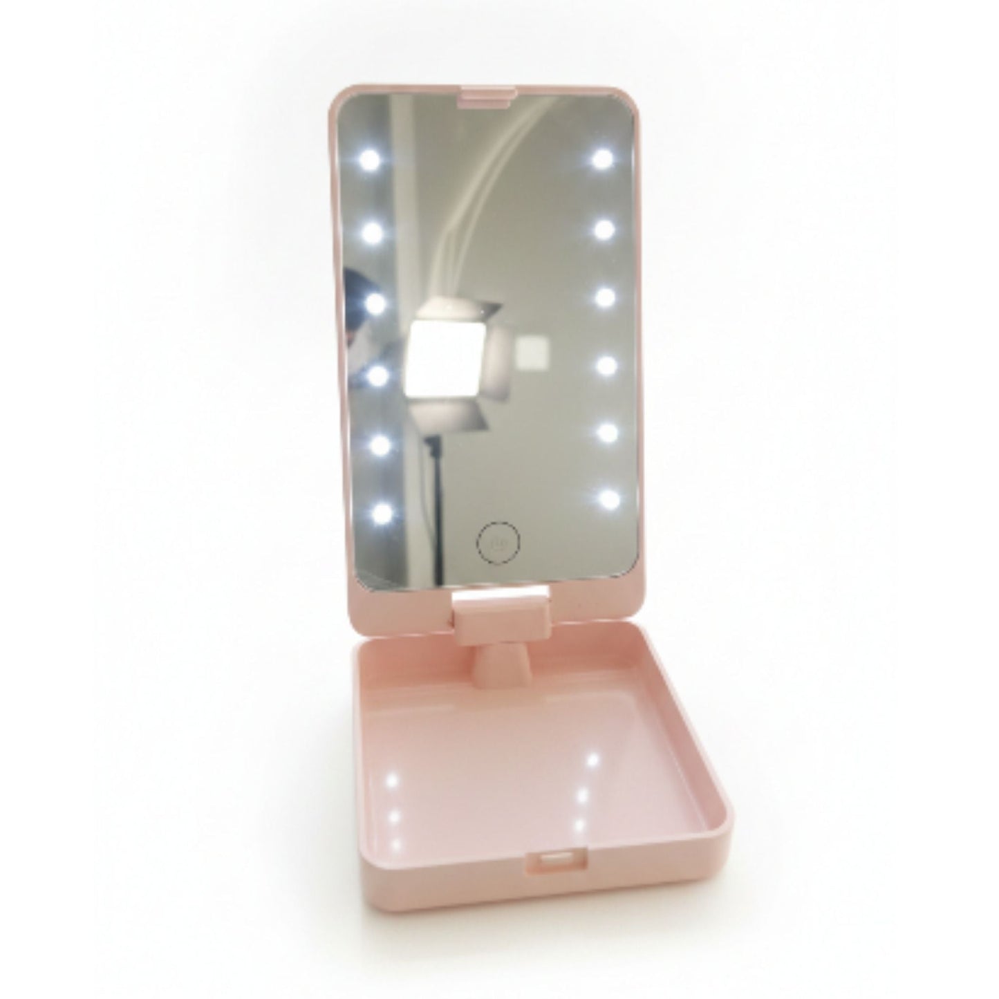 Portable Make Up Brush Set With Led Lights-Pink On White Background