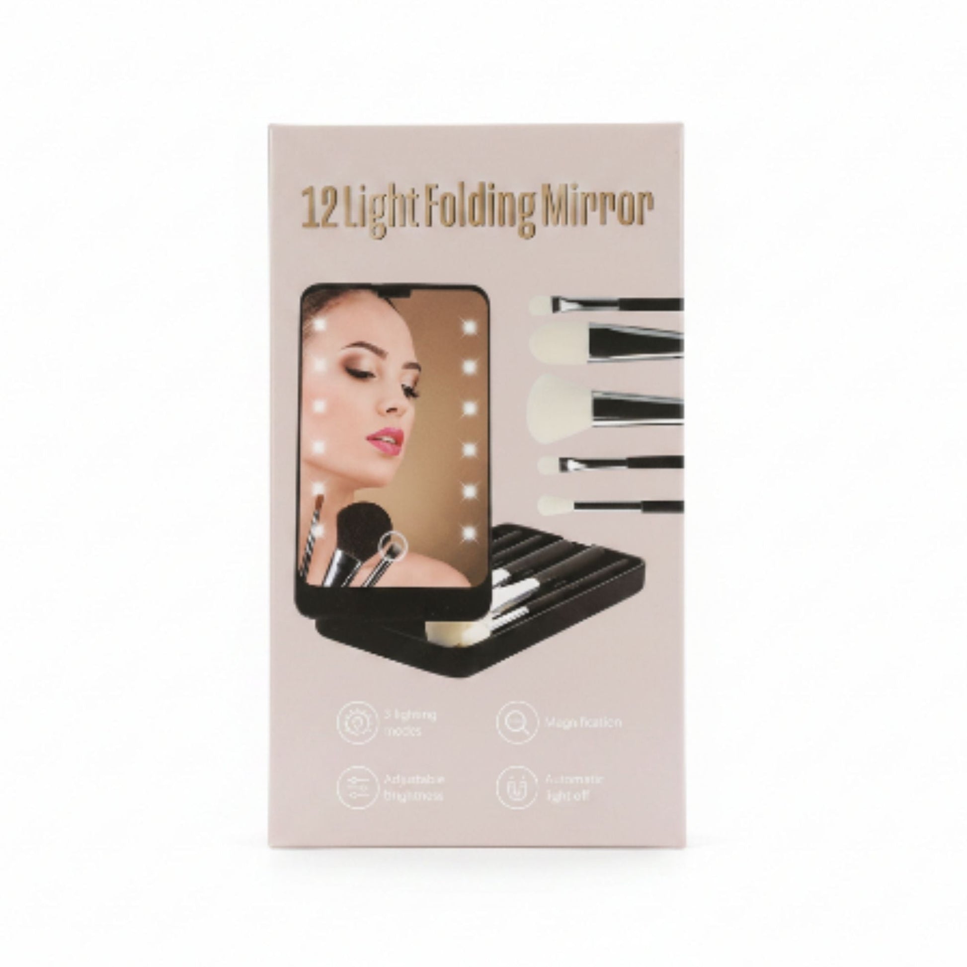 Portable Make Up Brush Set With Led Lights-Pink Box On White Background