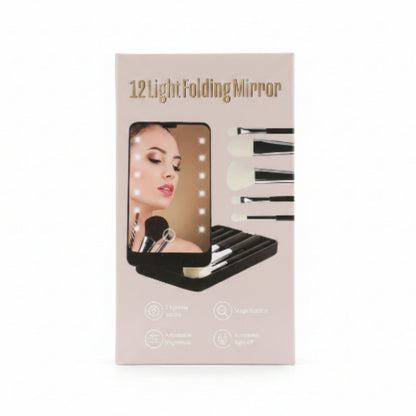 Portable Make Up Brush Set With Led Lights-Pink Box On White Background