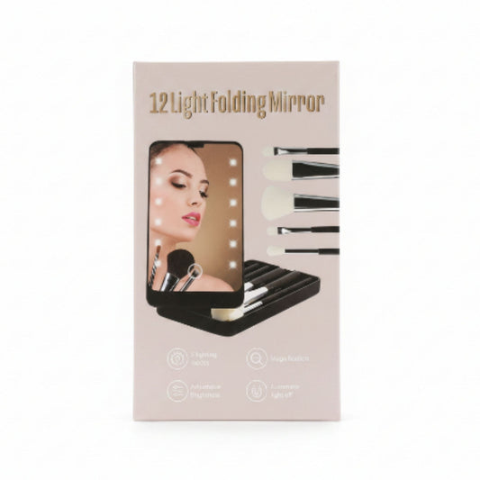 Portable Make Up Brush Set With Led Lights-Pink Box On White Background