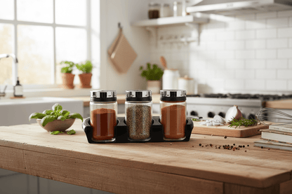 Qlux 3pc Spice Bottle Set With Base