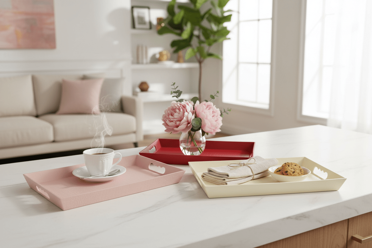 Qlux Plastic Leather Patterned Trays - Small