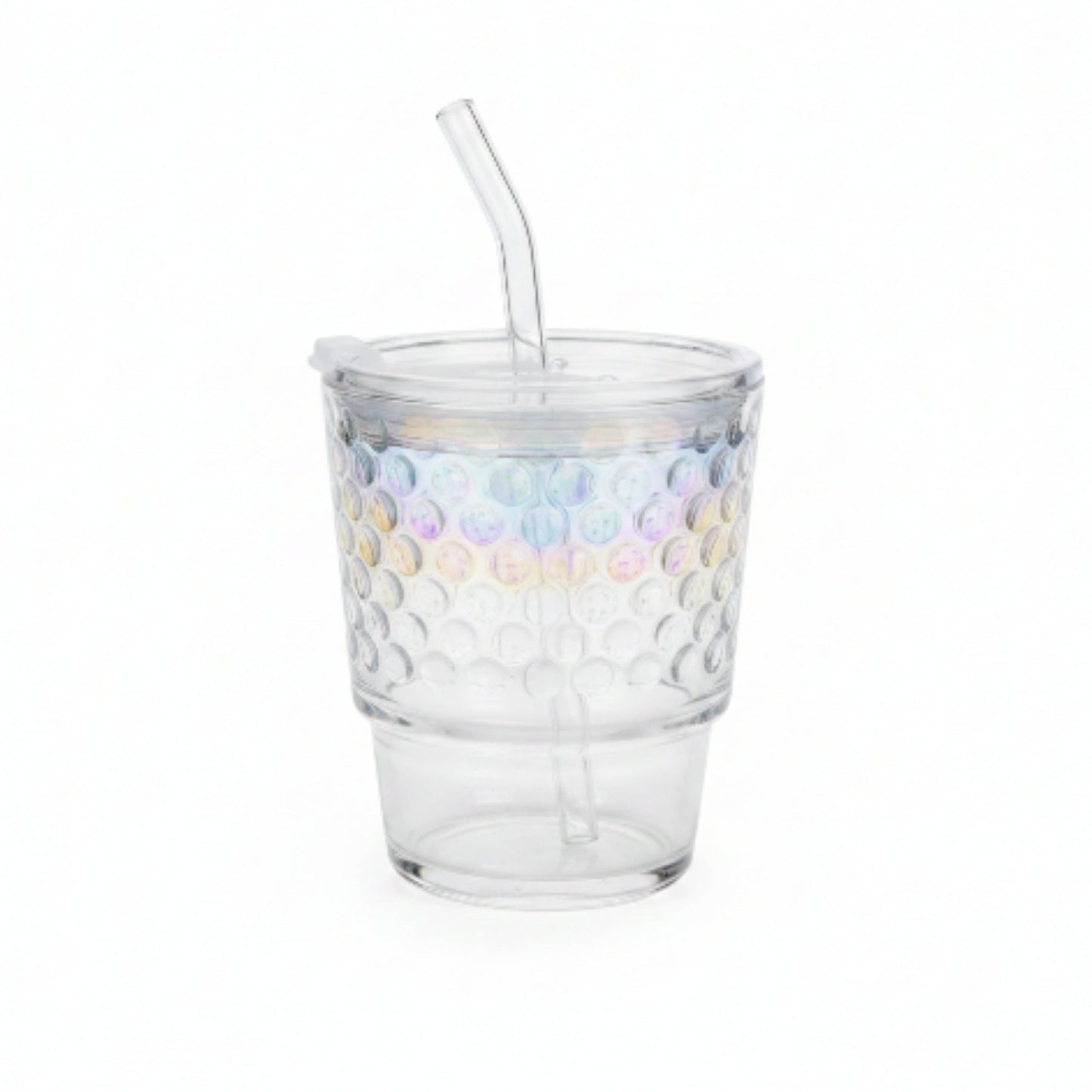 Rainbow Dotted Glass Cup with Lid & Straw 400ml | Reusable Iced Coffee Tumbler