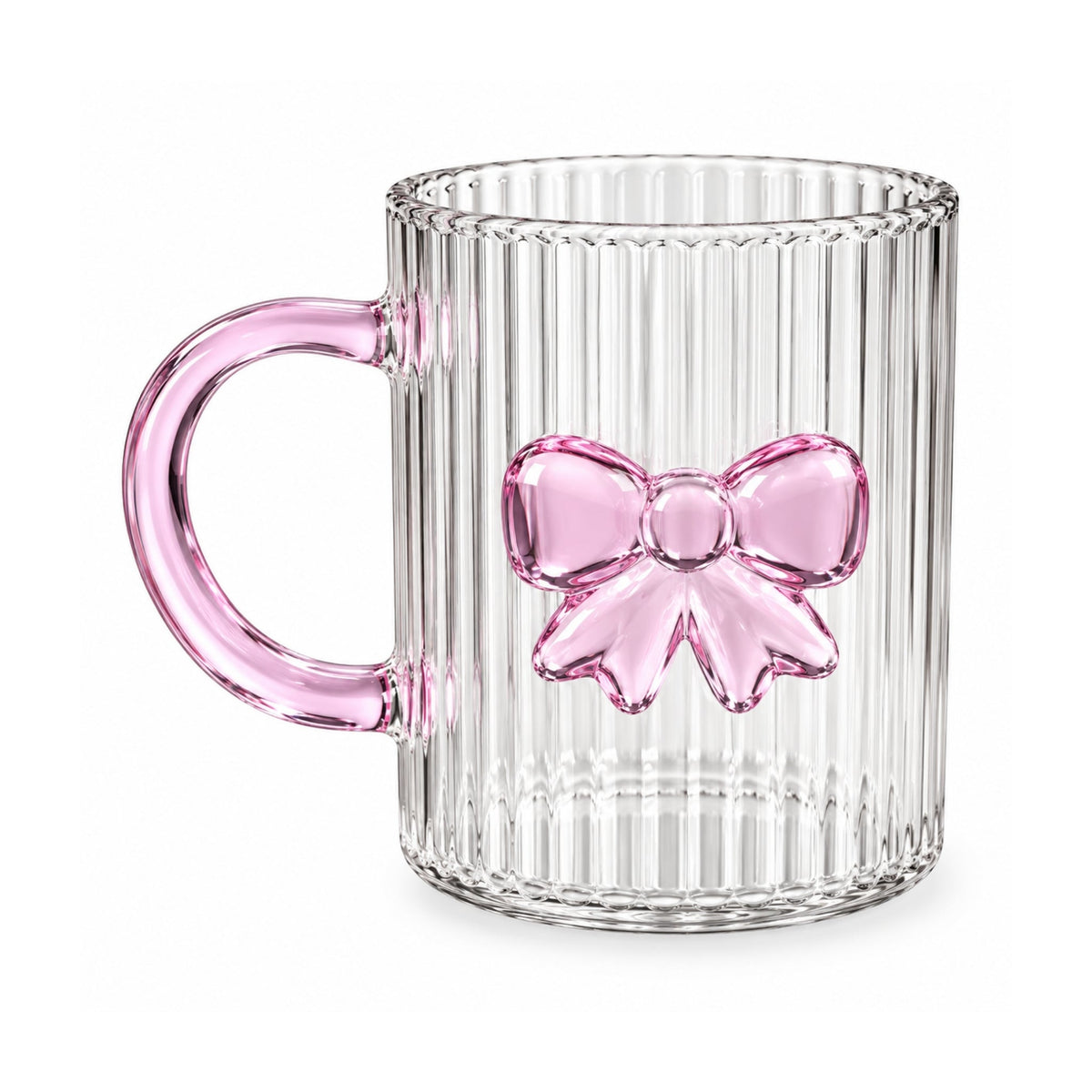 Ribbed Glass Mug – Decorative Bow Detail With Textured Glass Finish