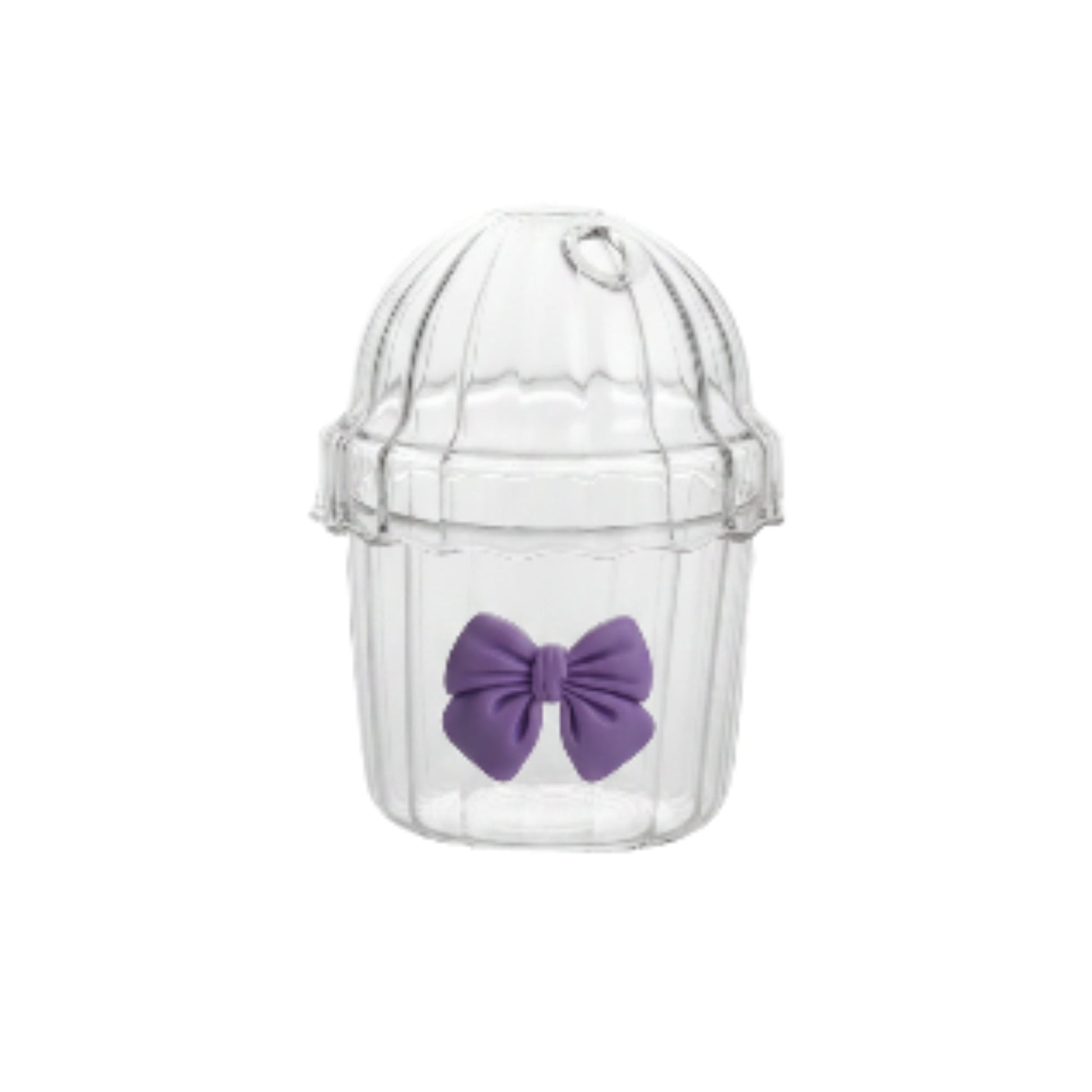 Ribbed Glass With Domed Lid And Straw- Purple On White Background