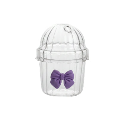 Ribbed Glass With Domed Lid And Straw- Purple On White Background