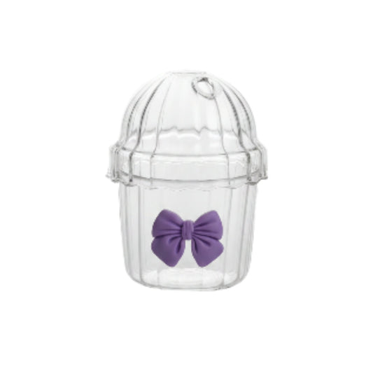 Ribbed Glass With Domed Lid And Straw- Purple On White Background