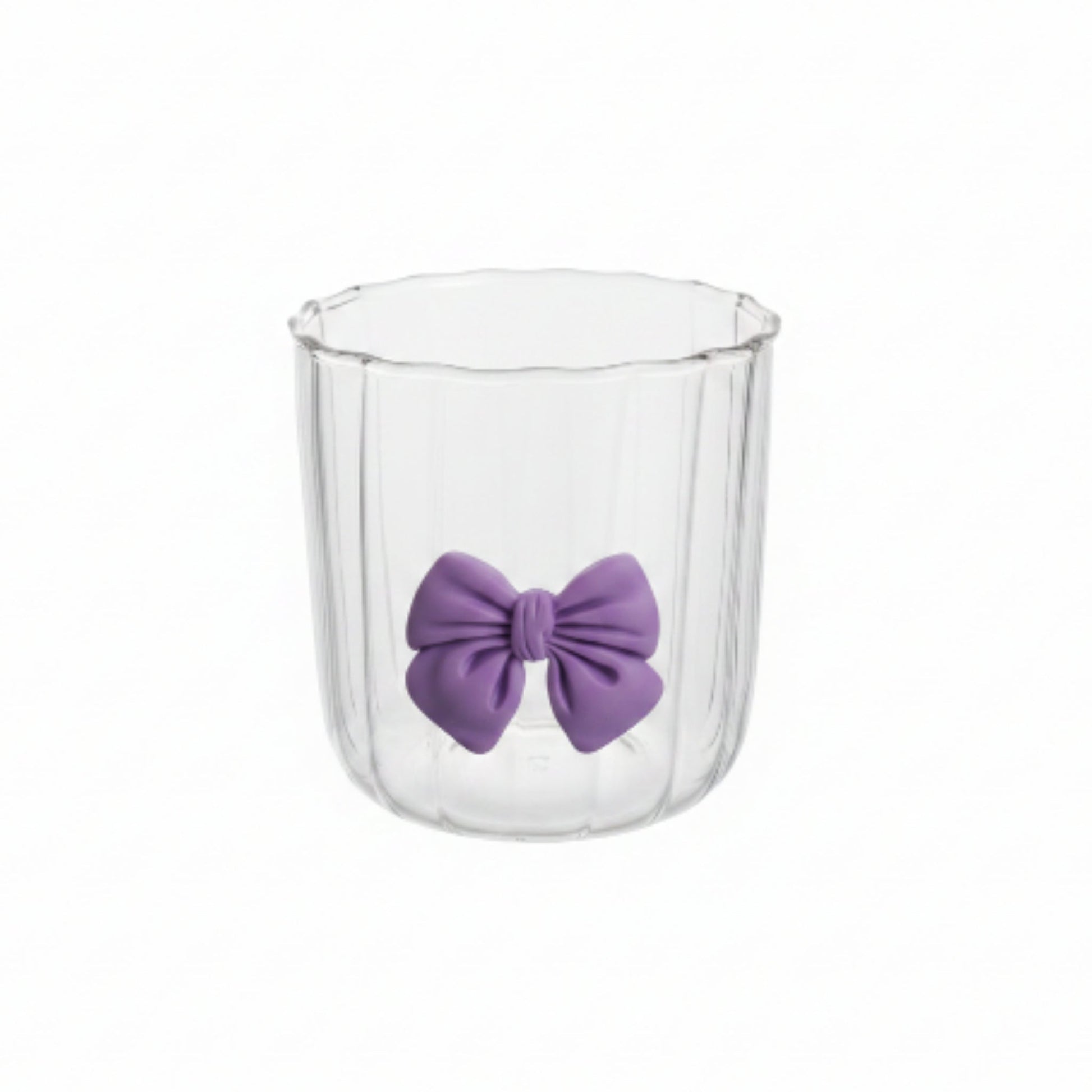 Ribbed Glass With Domed Lid And Straw- Purple On White Background