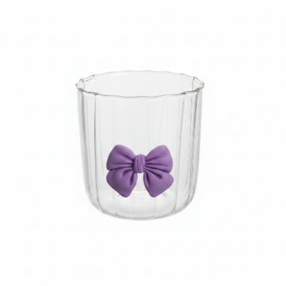 Ribbed Glass With Domed Lid And Straw- Purple On White Background