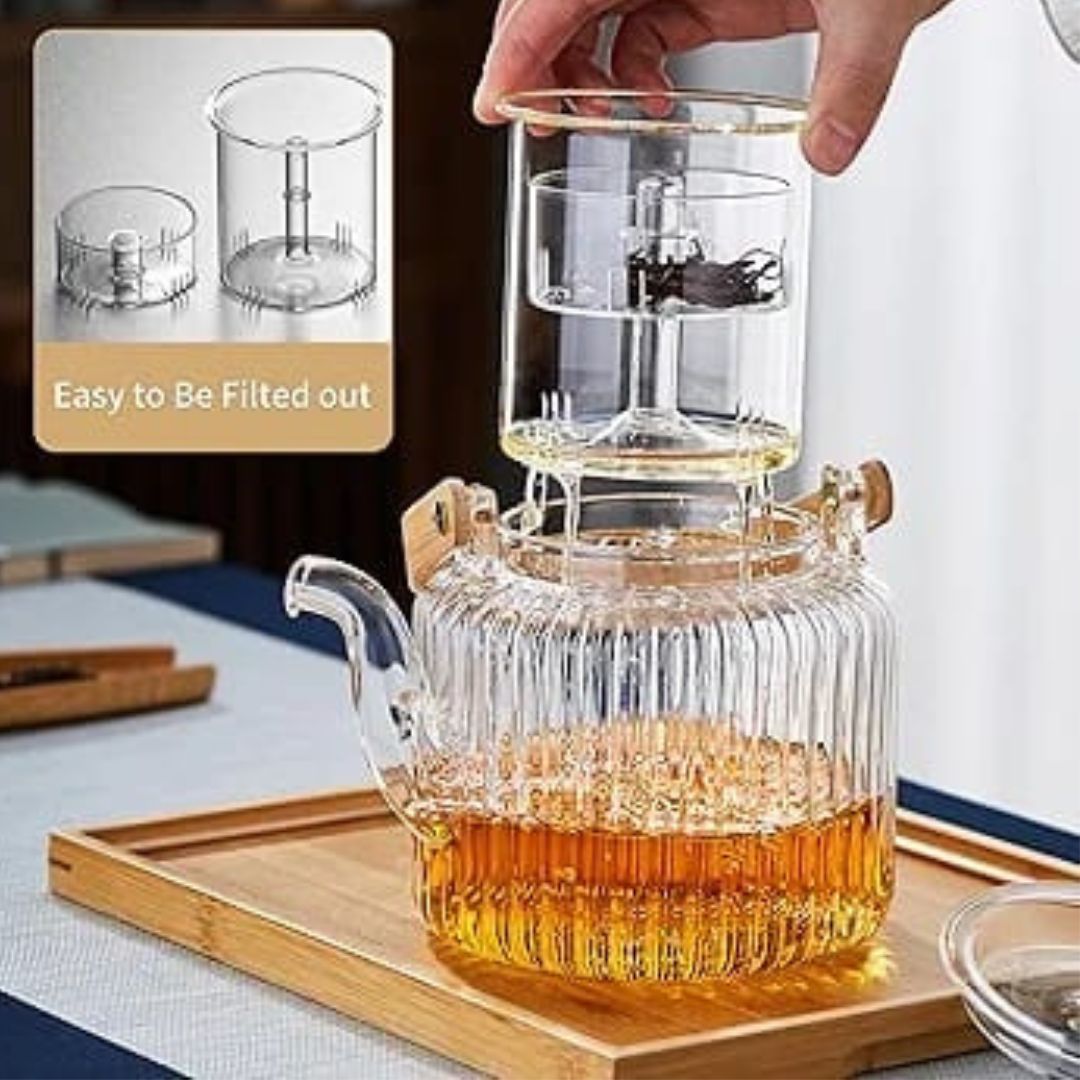 Ribbed Teapot With Spout And Bamboo Lid