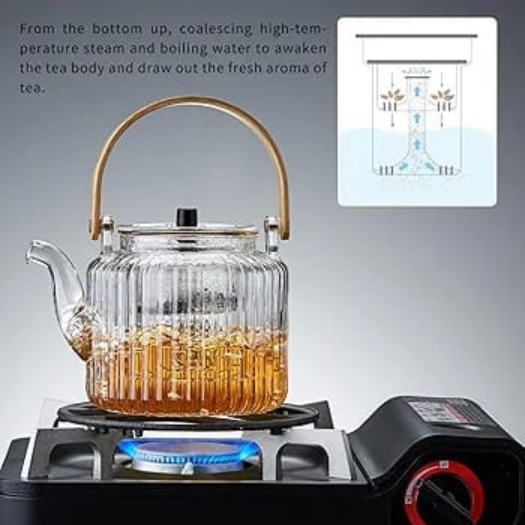 Ribbed Teapot With Spout And Bamboo Lid