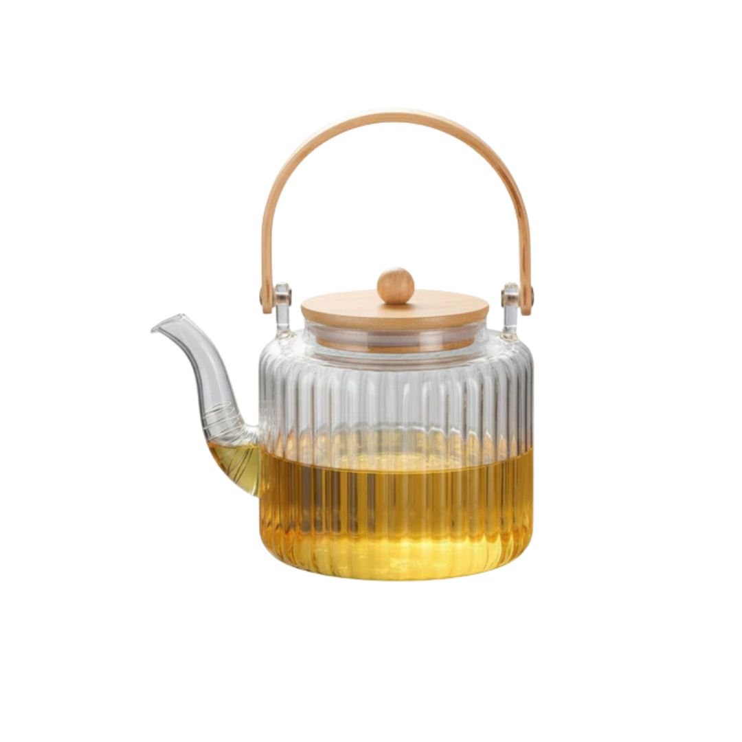 Ribbed Teapot With Spout And Bamboo Lid