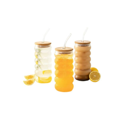 Rippled Glass Can With Straw