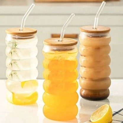 Rippled Glass Can With Straw