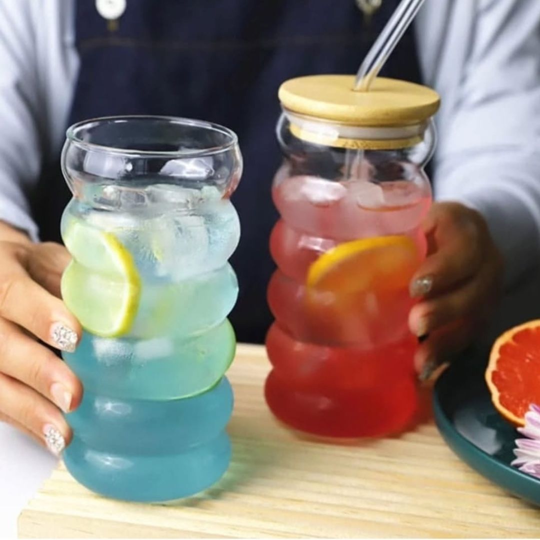 Rippled Glass Can With Straw