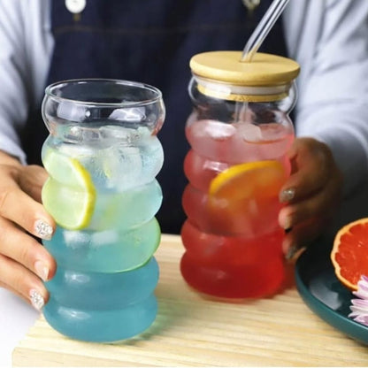 Rippled Glass Can With Straw
