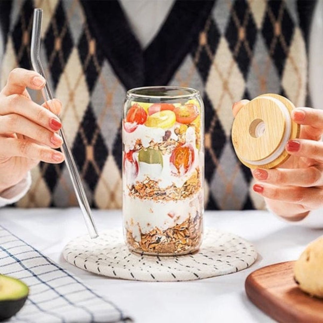 Bamboo Glass Can With straw- Single 500ml