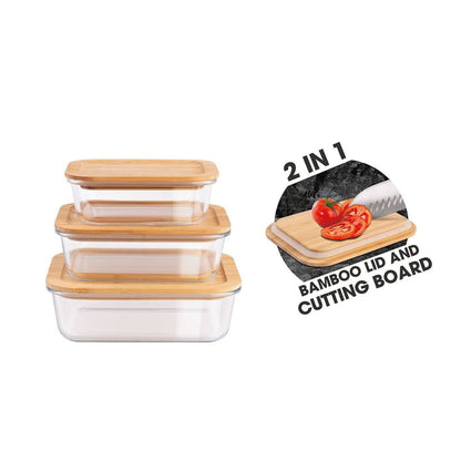 3pc Glass Storage With Bamboo Lids
