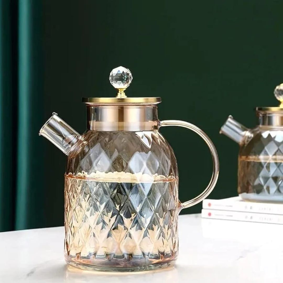 Gold Diamond Glass Teapot